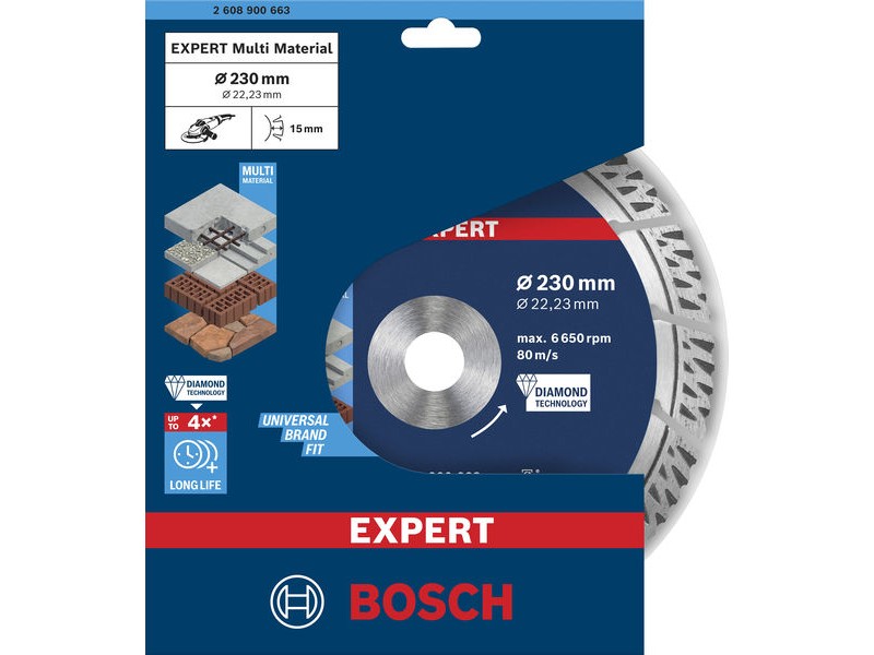 Diamantna rezalna plošča Bosch EXPERT MultiMaterial, Dimenzije: 230x22,23x2,4x15mm, 2608900663